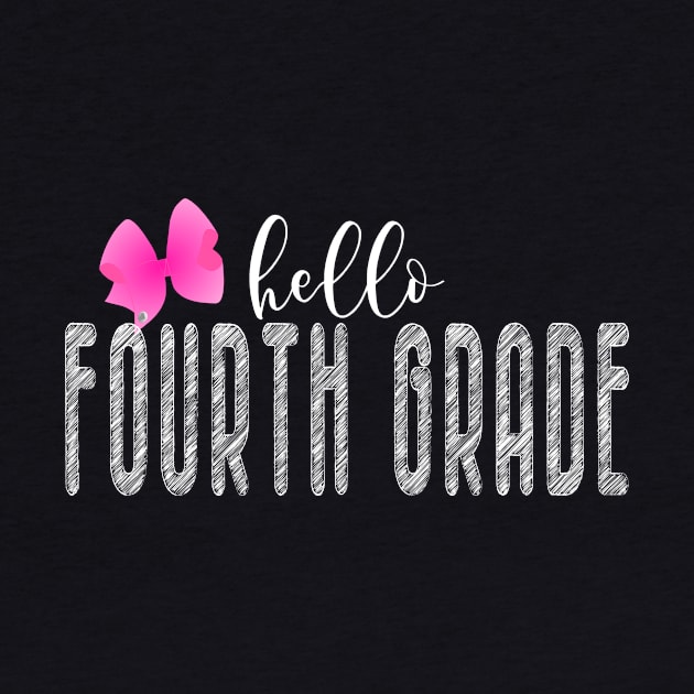 Hello Fourth Grade - Cute First Day of School Pink Bow Shirt for Girls and Teachers by JPDesigns